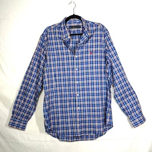 Ralph Lauren Camicia Uomo Taglia Large Arancione Pony Blu Plaid 100% Cotone Preppy - Foto 1 di 8