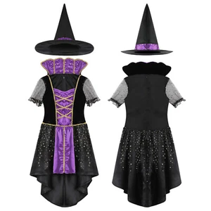 Halloween Kostüme Damen Böse Hexe Cosplay Kleider mit Hexenhut Verkleiden - Bild 1 von 31