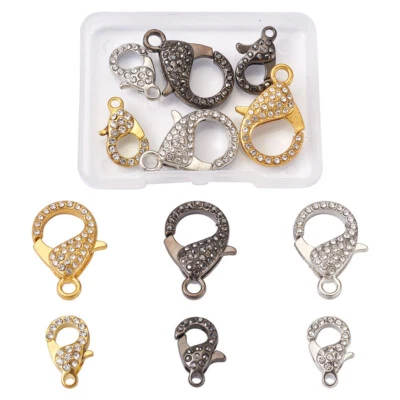 Alloy Lobster Claw Clasps Cord End with Rhinestone 3 Colors Jewelry Connector - Image 1 of 4