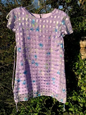 AMY BYER 加州棋盘紫色缎面花卉连衣裙女孩尺寸 10 ❤️sj7m17 — 第 1/4 张图片