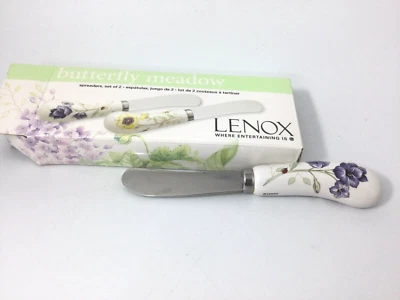 Juego de 2 esparcidores de mantequilla vintage Lenox 6" prado mariposa Foto 1 de 4