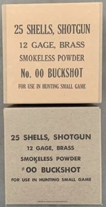 REMINGTON & WINCHESTER 25 RD 12 GA LATÓN "00" BUCK SEGUNDA GUERRA MUNDIAL RÉPLICA CAJAS DE MUNICIÓN - Imagen 1 de 10