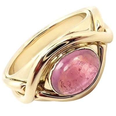 ¡Raro! Auténtico Anillo Tiffany & Co Oro Amarillo 18k Turmalina Rosa Cabujón Banda Foto 1 de 4