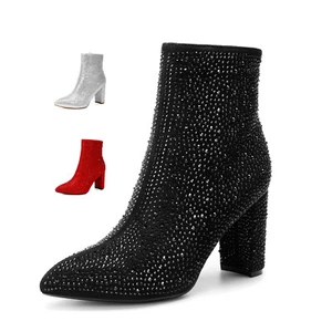 Women Chunky Heel Ankle Booties Pointed Toe Zip Short Boots Elevate Fashion - Picture 1 of 17