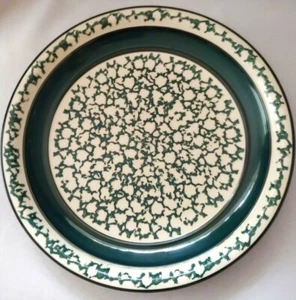 SET OF 2 TIENSHAN COUNTRY CROCK GREEN SPONGE DINNER PLATES 10 7/8" - Picture 1 of 2