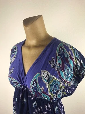 Blusa Camisa Mujer XHILARATION Talla M* Azul Flor Transparente Alta Baja S/S Foto 1 de 4