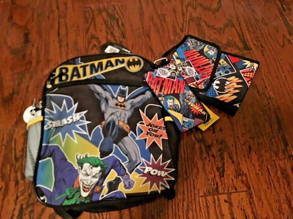 Batman Backpack 5-piece Set Kids School Essentials Lunch Bag Water Bottle Black