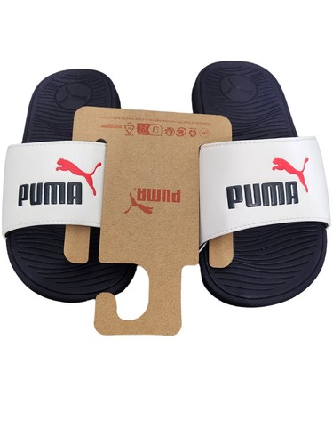 Sandali da scivolo per bambini PUMA Cool Cat nuovi con etichette spiaggia piscina ROSSO BIANCO BLU taglia 13