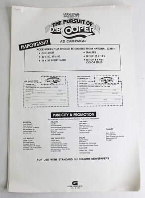 THE PURSUIT OF D B COOPER Movie Ad Press Book Merchandising Manual 1981 Foto 1 de 4