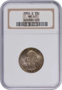 1954-S Washington Silver Quarter MS67 NGC - Picture 1 of 2