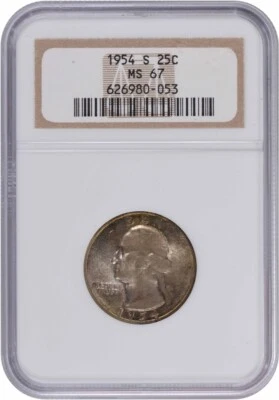 1954-S Washington Silver Quarter MS67 NGC - Image 1 of 2