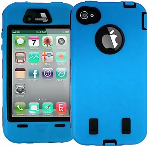 FUNDA DURA AZUL CLARO a prueba de golpes con protectores de pantalla para IPHONE 4 4S 4G seguridad - Imagen 1 de 3