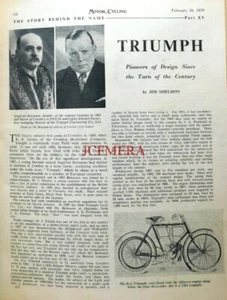 TRIUMPH Motor Cycles 'Story Behind the Name' - 1959 Magazine Report Cutting - Foto 1 di 1