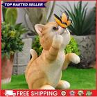 Cat Statue With Solar Butterfly Light Resin Cat For Garden Yard (Light Brown)