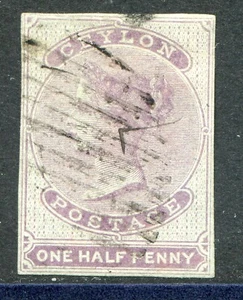 Ceylon 1857-64 imperfetto Carta blu 1/2d SG 16 usata: quattro margini (cat. 750€) 'A' - Foto 1 di 2
