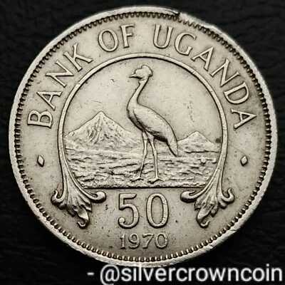Uganda 🇺🇬 50 Cents 1970. KM#4. Non Magnetic Half Dollar coin. Crowned Crane.  - Image 1 of 4