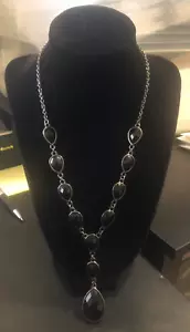 Black Beaded Necklace on a Titanium Colored Chain - Picture 1 of 3