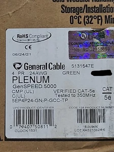 Cable de red General Cable GenSPEED 5000 24/4P Cat5E UTP Plenum CMP verde/100 pies - Imagen 1 de 12