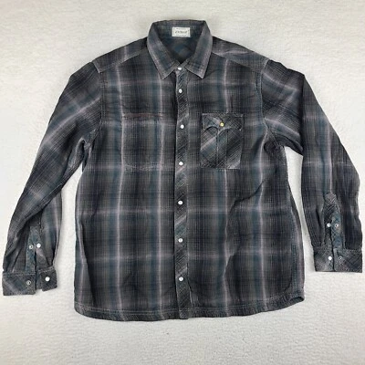 Jeremiah Flannel Shirt L Dark Gray Blue Plaid Vintage Workweak Snap Button Down - Image 1 of 4