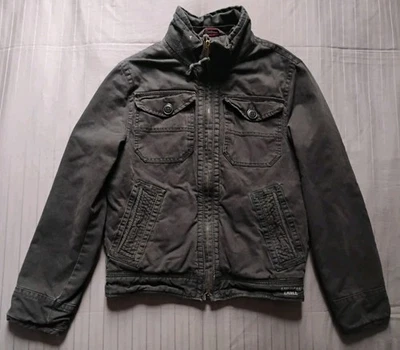 复古 American Eagle 军用夹克男式小号黑色全拉链野战卡车司机 — 第 1/4 张图片