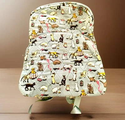 Vera Bradley NEW Cats Meow Anora Blue Soft Quilted Backpack Retail $139 - Image 1 of 4