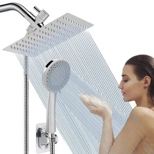 Chrome 8inch Rain Shower Head with Handheld Spray High Pressure Showerhead Combo - Picture 1 of 16