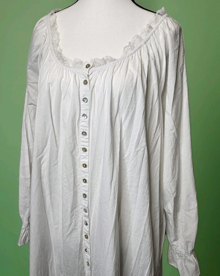 Maxi camisón de mujer Eileen West blanco de algodón manga larga talla XL ribete de encaje  Foto 1 de 4