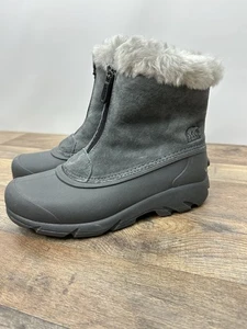 Sorel Snow Angel Zip Gray Suede Insulated Winter Ankle Boots Women's Size 6.5 - Picture 1 of 16