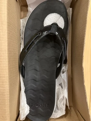 Sperry Women’s Leather Adriadic Skip Lace Flip Flops Sandals Size 10 NEW Black - Image 1 of 4