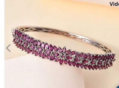 Brazalete D'Joy Orissa Rodolita Granate Platino y Plata 14.02CTW Spray Floral Foto 1 de 4
