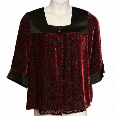 Vintage Bob Mackie Burnout Velvet Jacket Sz M Black Red Cocktail Evening Holiday - Image 1 of 4