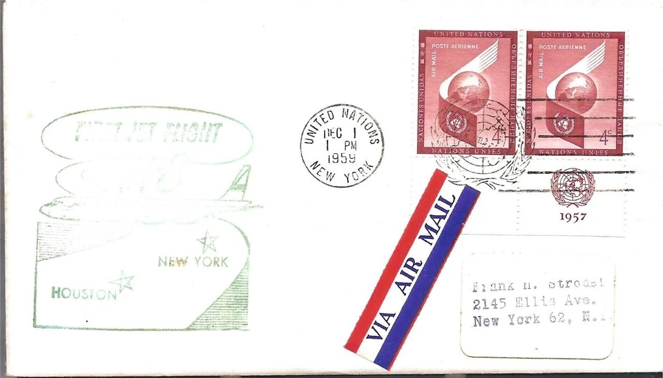 First Jet Airmail Flight New York (UN)- Houston 1 Dec 1959 AAMC#J349u - Image 1 of 1