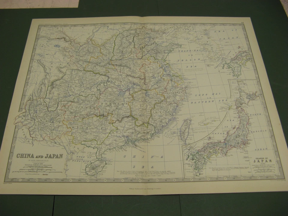 MAPA DE JAPÓN DE CHINA GRANDE 100 % ORIGINAL POR Johnston, 1872 Hong Kong Tokio Foto 1 de 1