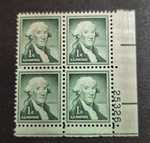 1956 US Stamp Scott #1031- 1 Cent George Washington Plate block of 4 MNH - Picture 1 of 2