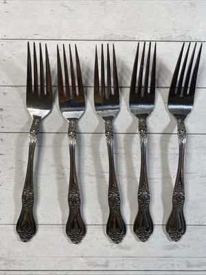 Vintage Rogers Precious Rose  Stainless  Flatware Korea 5 Dinner Forks - Image 1 of 4