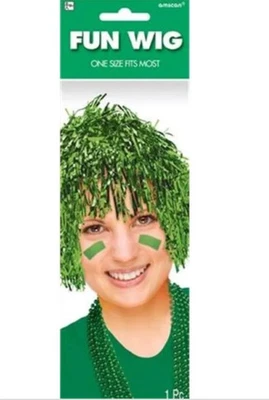 Amscan 399013.03 Team Spirit Fun Foil Wig, Festive Green - Imagem 1 de 4