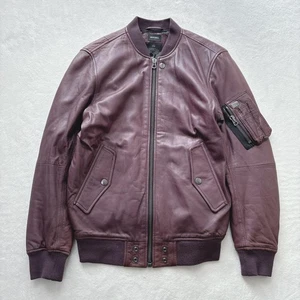 Diesel Men M Bomber Jacket Leather MA-1 Sheepskin Purple Luxury Classic Stylish - Picture 1 of 7