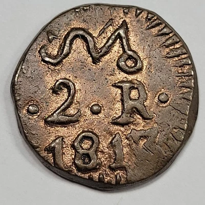 1813 SUD 2 Reales Mexico Oaxaca Nice AU w/ Original Red! Morelos Bronze *K794 - Image 1 of 4