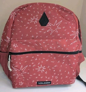 Volcom Red Star Pattern Backpack Front Zip Pocket Adjustable Straps Used VGC - Picture 1 of 11