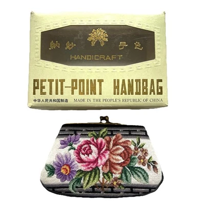 Antiga Bolsa Micro Petit Point Floral Tapeçaria Bordada Snap NOVA na CAIXA - Imagem 1 de 4