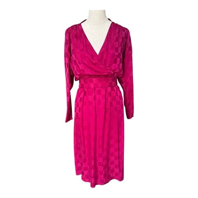 复古 Argenti 真丝提花秘书礼服 4 腰带香港 80 年代粉色 — 第 1/4 张图片