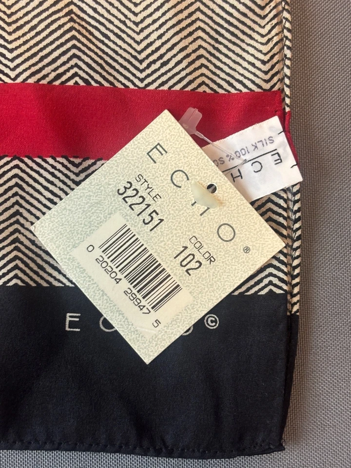 NWT Vintage Scarf Black Red Cream Graphic Print Echo Rectangle Geometric Scarf - Image 1 of 3