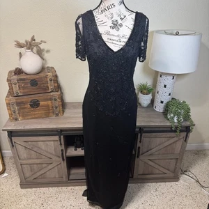Vintage Stenay Black Beaded Formal Maxi Dress Size 6 80's 90's Classic - Picture 1 of 11