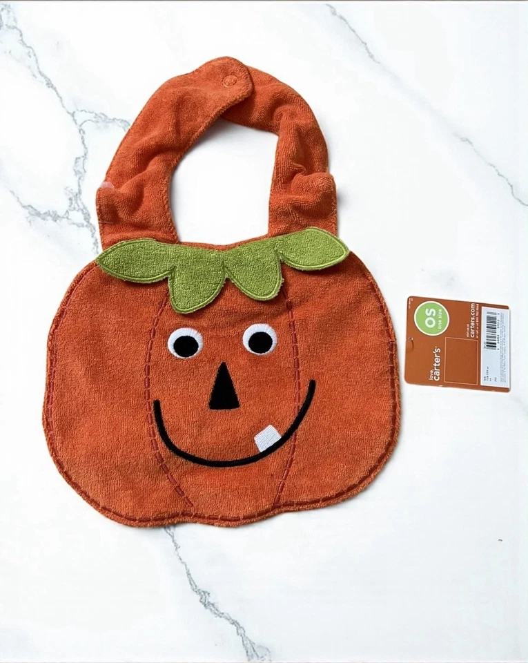 CARTERS BEBÉ HALLOWEEN NARANJA CALABAZA UN DIENTE CAÍDA VACACIONES BABERO A PRESIÓN NUEVO Foto 1 de 1