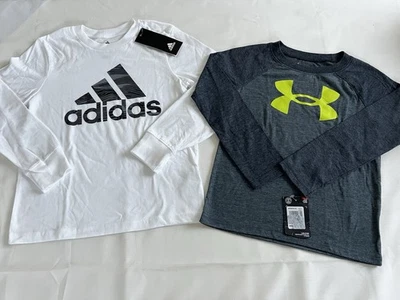 Adidas Under Armour Niños Talla 5 Camisas Manga Larga Blanco Gris Lote de 2 Nuevas con Etiquetas Foto 1 de 4