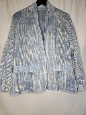 Blazer para mujer Elie Tahari 14 azul blanco Shibori rayas algodón chaqueta arrugada... Foto 1 de 4
