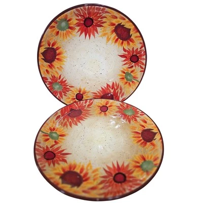 Pfalzgraff вечернее солнце ужин тарелки подсолнечника вручную расписанный набор из 2 12» тарелки - Изображение 1 из 4