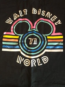 Camiseta retro de neón Walt Disney World 71 para hombre, talla XL, negra con colores arco iris - Imagen 1 de 7