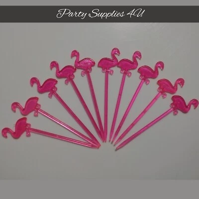 10 x розовый фламинго вечеринки медиаторы коктейльная палочка/пластик/день рождения/еда/детский душ - Изображение 1 из 2