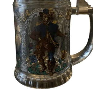 Vintage West German Germany Glass Beer Stein With Pewter Lid Stained Glass Look - Picture 1 of 16